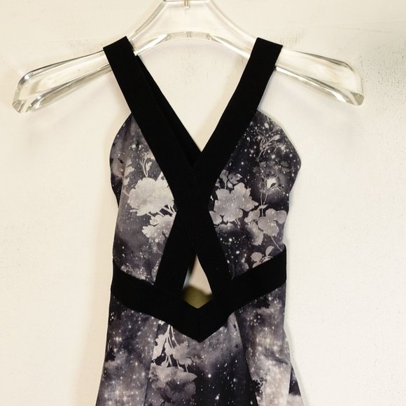 Vintage Swimsuit Women XS One Piece Black Floral Cut Out Galaxy Keyhole Unpadded - Picture 2 of 8